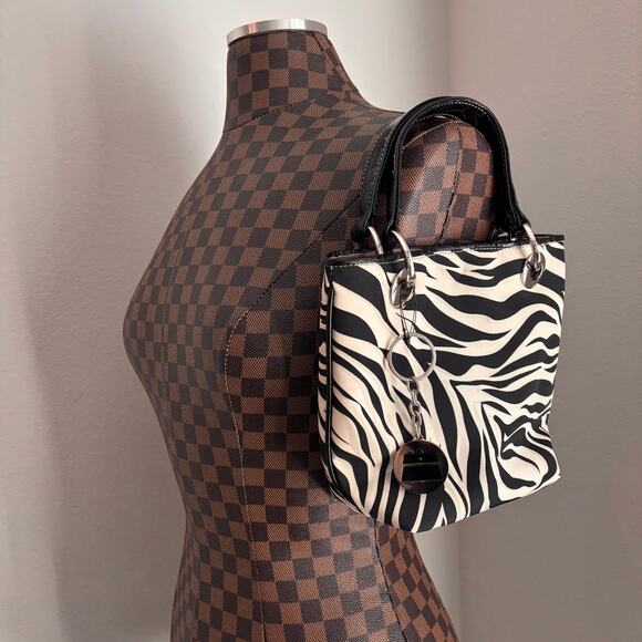 Y2K Kathy Van Zeeland Zebra Mini Tote Bag Purse Hangbag Satchel Top Handle Vtg - Picture 10 of 12